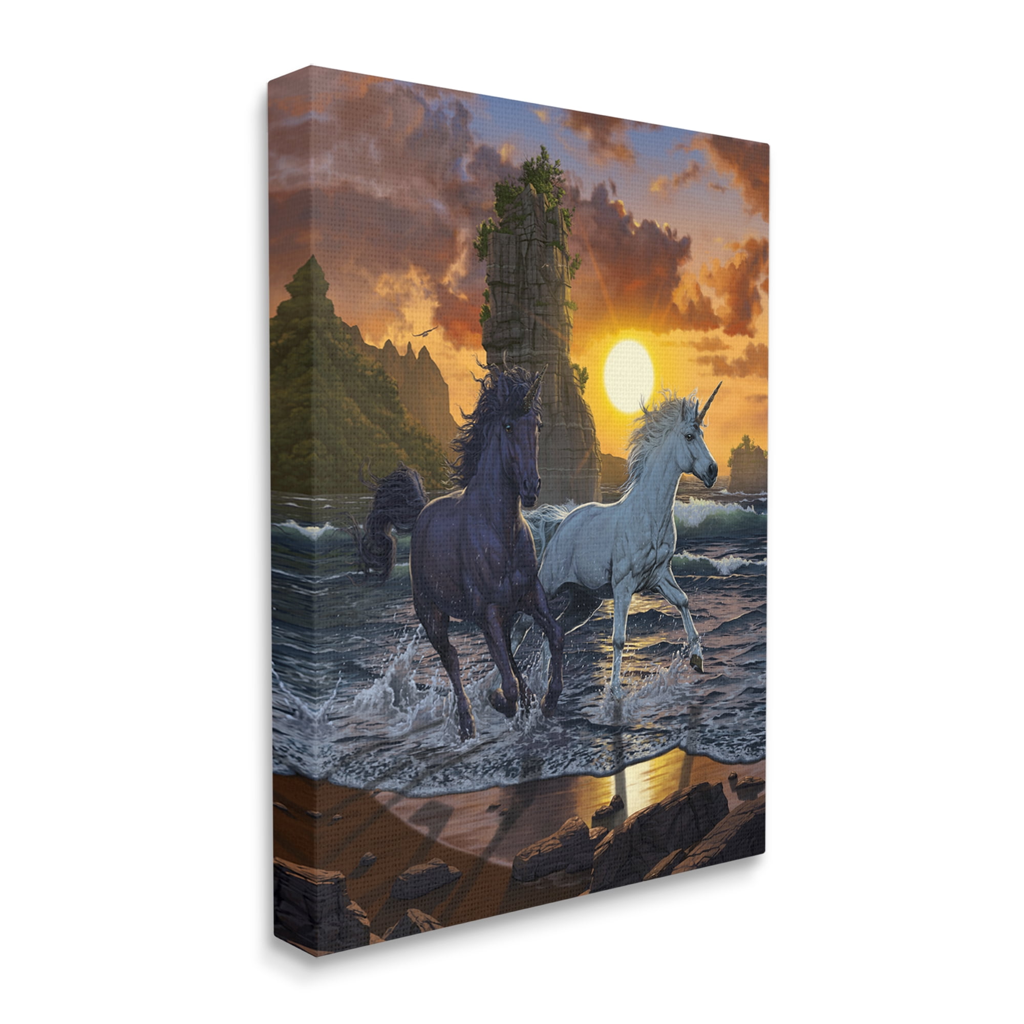 Stupell Industries Unicorns in Sunset Fairy Tales & Fantasy Painting Gallery Wrapped Canvas Art Print Wall Art, 36 x 48