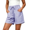 thumbnail image 3 of Ihhxva Cotton Beach Shorts for Women High Waist Elastic Drawstring Striped Adjustable Flat Front with Pockets Stretchable Exterior Pocket Summer Casual Workout Lounge S-2XL, 3 of 9