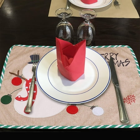

TUOBARR Christmas Decoration Santa Snowman Creative Embroidery Placemat Cartoon Doll Insulation Mat Table Mat