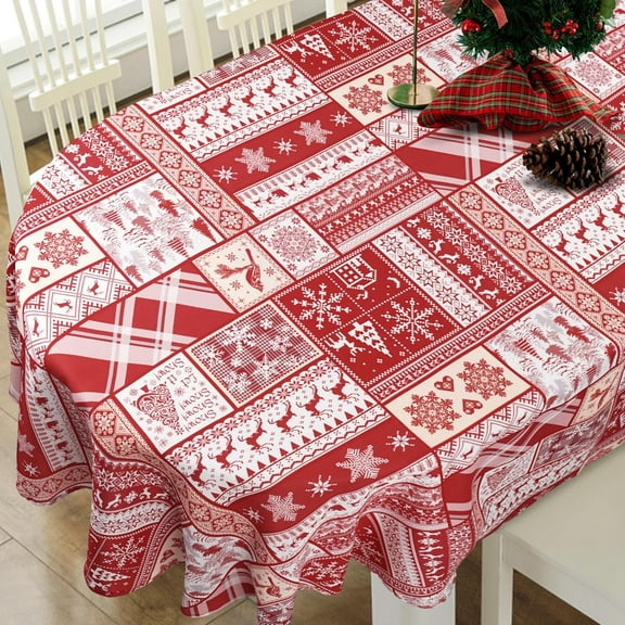 Christmas Oval Tablecloth for Oval Table Smaller Than 48" x 66", New Year''s Floral Christmas Table Cloth 54 x 72 inches for Christmas Dinner Kitchen Decoration
