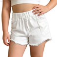 thumbnail image 2 of Liyamei Girls Distressed Denim Shorts with Elastic Waist for Summer Play Size 3-11,White, 2 of 7