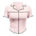 thumbnail image 4 of QHFBli Women Knit Crop Polo Shirts,Summer Short Sleeve Ribbed Collared T-Shirt Solid Fitted V Neck Tops, 4 of 6