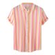 thumbnail image 1 of Blusa informal de manga corta con estampado de rayas y botones para la playa para hombre Pompotops  oipoqjl47936, 1 of 9