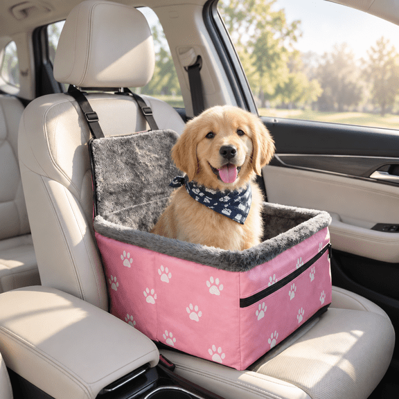 Renyuanyuan Pet Car Seat Booster, Waterproof and Non-Slip with Safety Straps, for Small Cats and Dogs up to 15 lb
