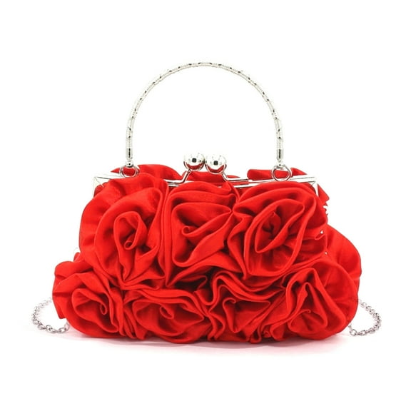 Aellinatey Rose Embossed Clutch Purse for Brides Elegant Satins Handbag with Chain Strap