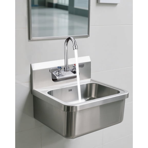 Commercial Sink Faucet Wall Mount 4" Center Hand Sink Faucet - 3-1/2" Gooseneck Spout, Dual Lever Handles for Commercial Kitchen, Laundry/Utility Room, Restaurant | Brass Body, Ceramic Valve