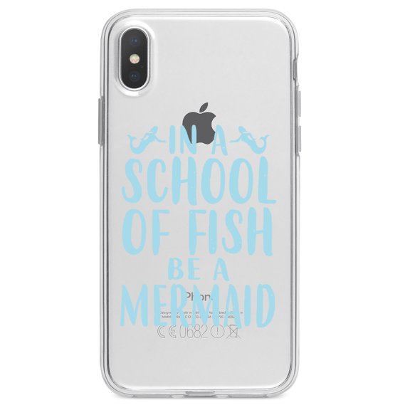 DistinctInk Clear Shockproof Hybrid Case for iPhone X / XS (5.8" Screen) - TPU Bumper Acrylic Back Tempered Glass Screen Protector - In a School of Fish Be a Mermaid