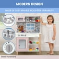 thumbnail image 3 of Delta Children Tiny Chef Play Kitchen - Wooden Toy Kitchen Playset with Realistic Knobs that Turn/Click, Oven, Sink, Microwave and 15 Pieces of Play Food, Pink, 3 of 23