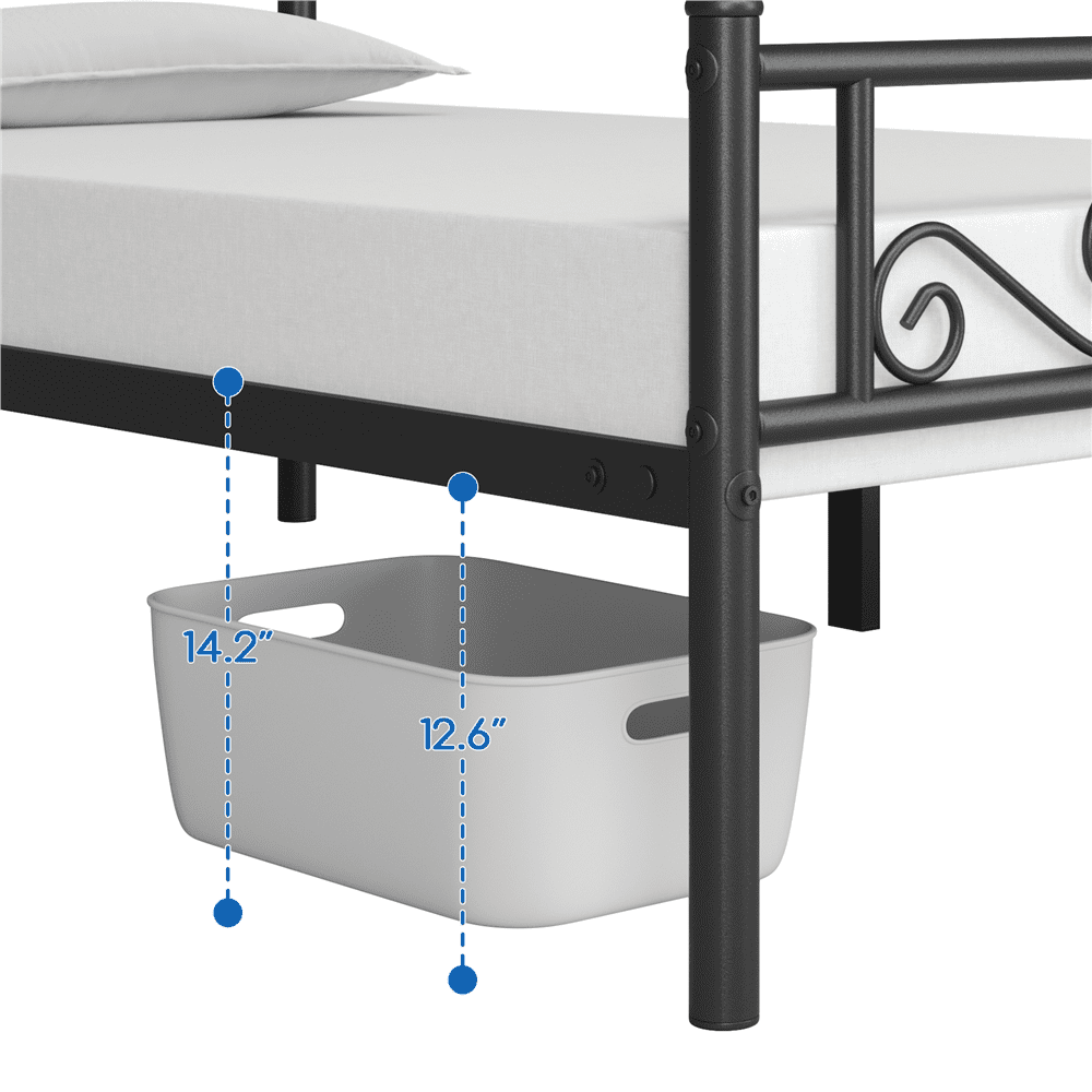 Renwick Modern Scroll Metal Platform Bed for Adult, Black, Twin XL