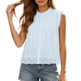 thumbnail image 2 of BODOAO Women’s Sleeveless Eyelet Lace Tank Top Scalloped Crop Vintage Tops Loose Fit Ruffle Trim Embroidered Hem Casual Mock Neck Summer Shirt for Work Beach Vacation Daily Wear Light Blue L, 2 of 7