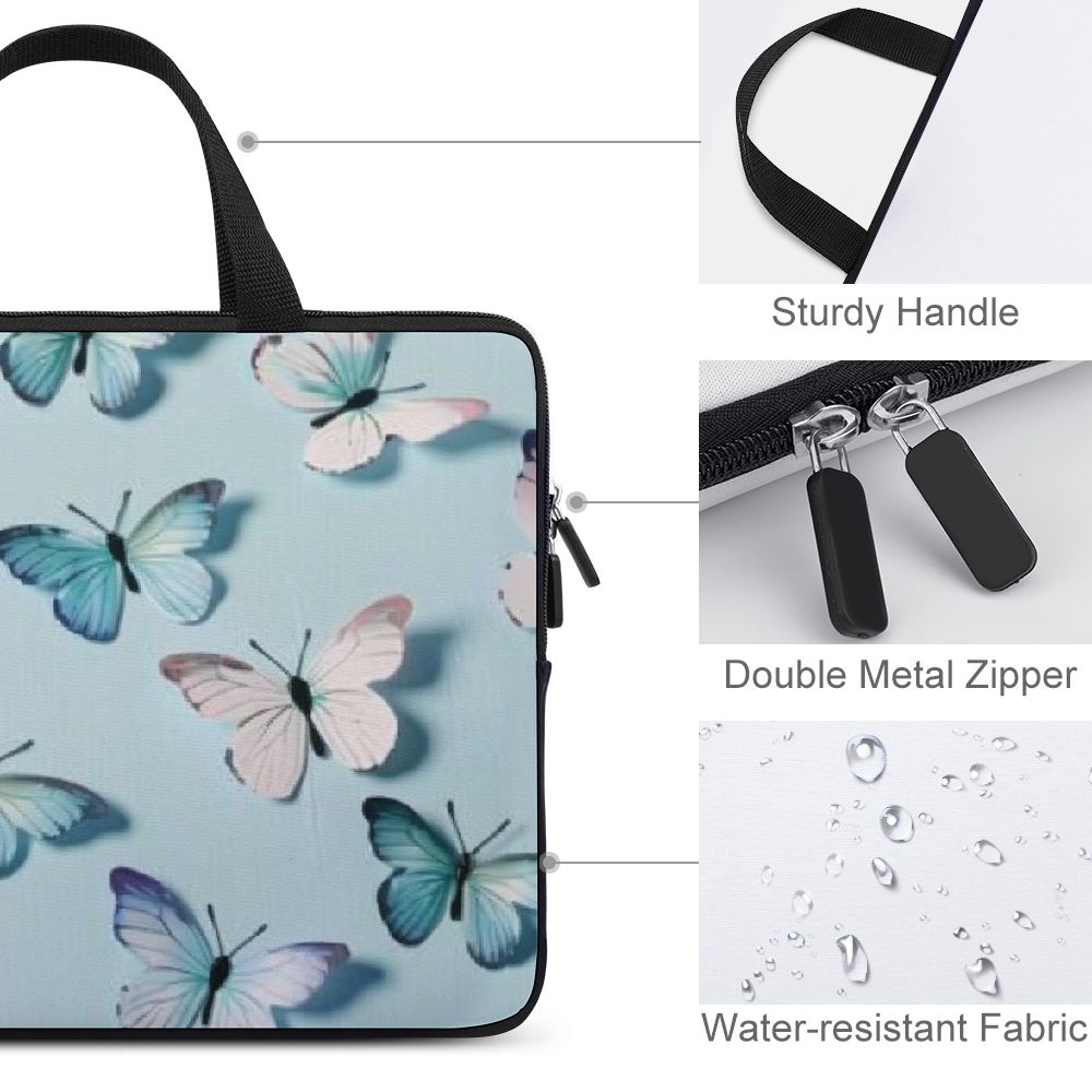 JRXY Butterflies Laptop Handle Bag Diving Fabric Soft Carrying Travel Case with Waterproof Exterior for Computer Protection 10inch