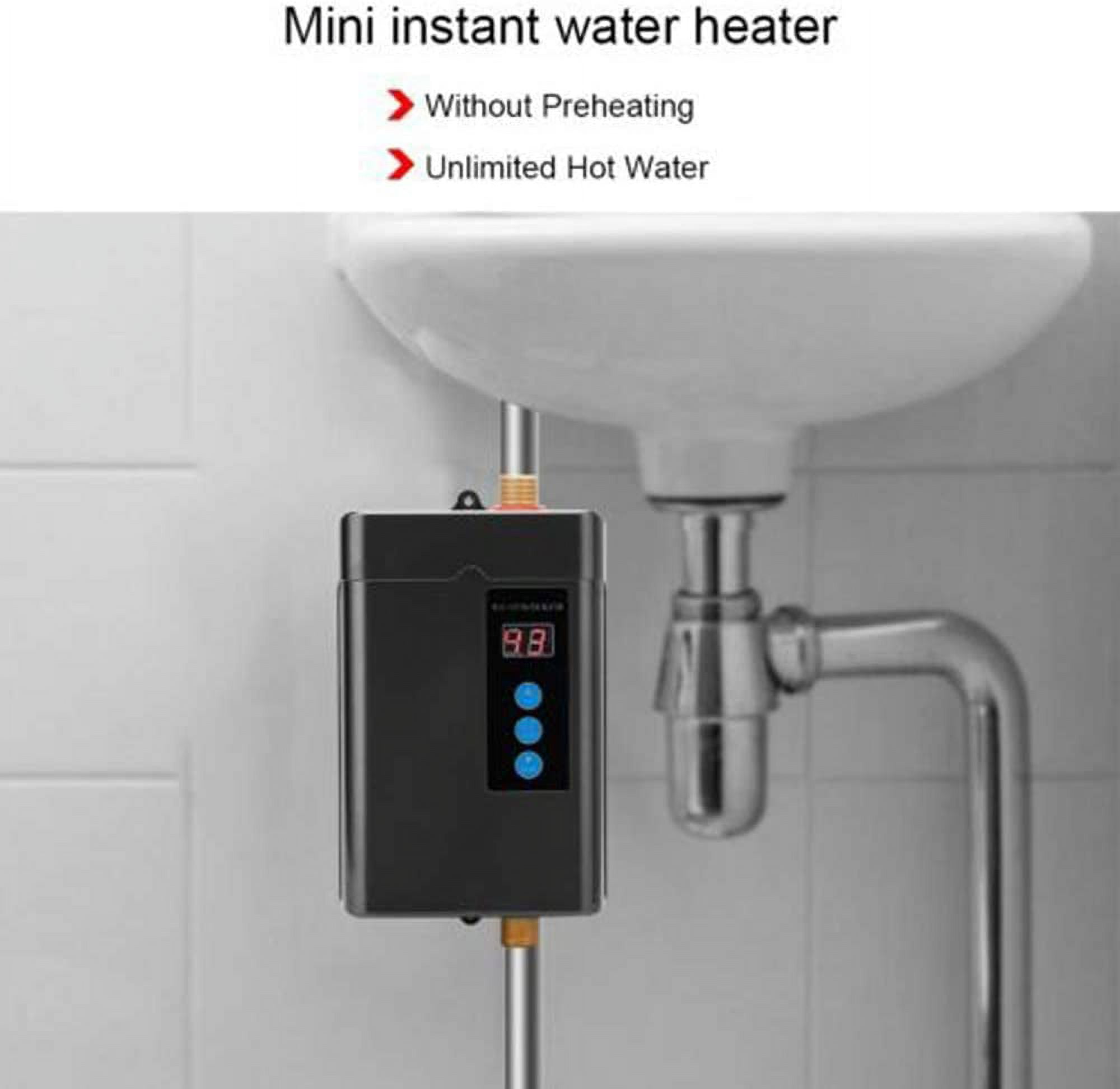 Tankless Water Heater Electric 3KW 110V, Mini Instant Hot Water Heater With Remote Control Temperature Display Electric Tankless RV Water Heater for Under Sink Tap Home Kitchen Bathroom (Black)