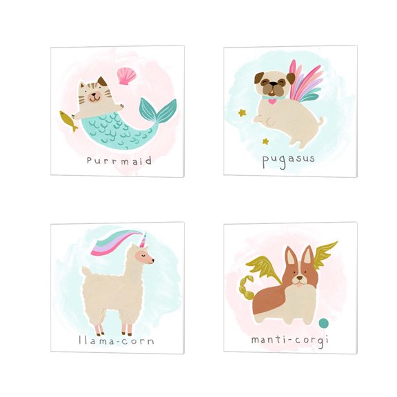 Great Art Now Fantastic Besties by June Erica Vess 4 Piece Canvas Art Set Each 14W x 14H