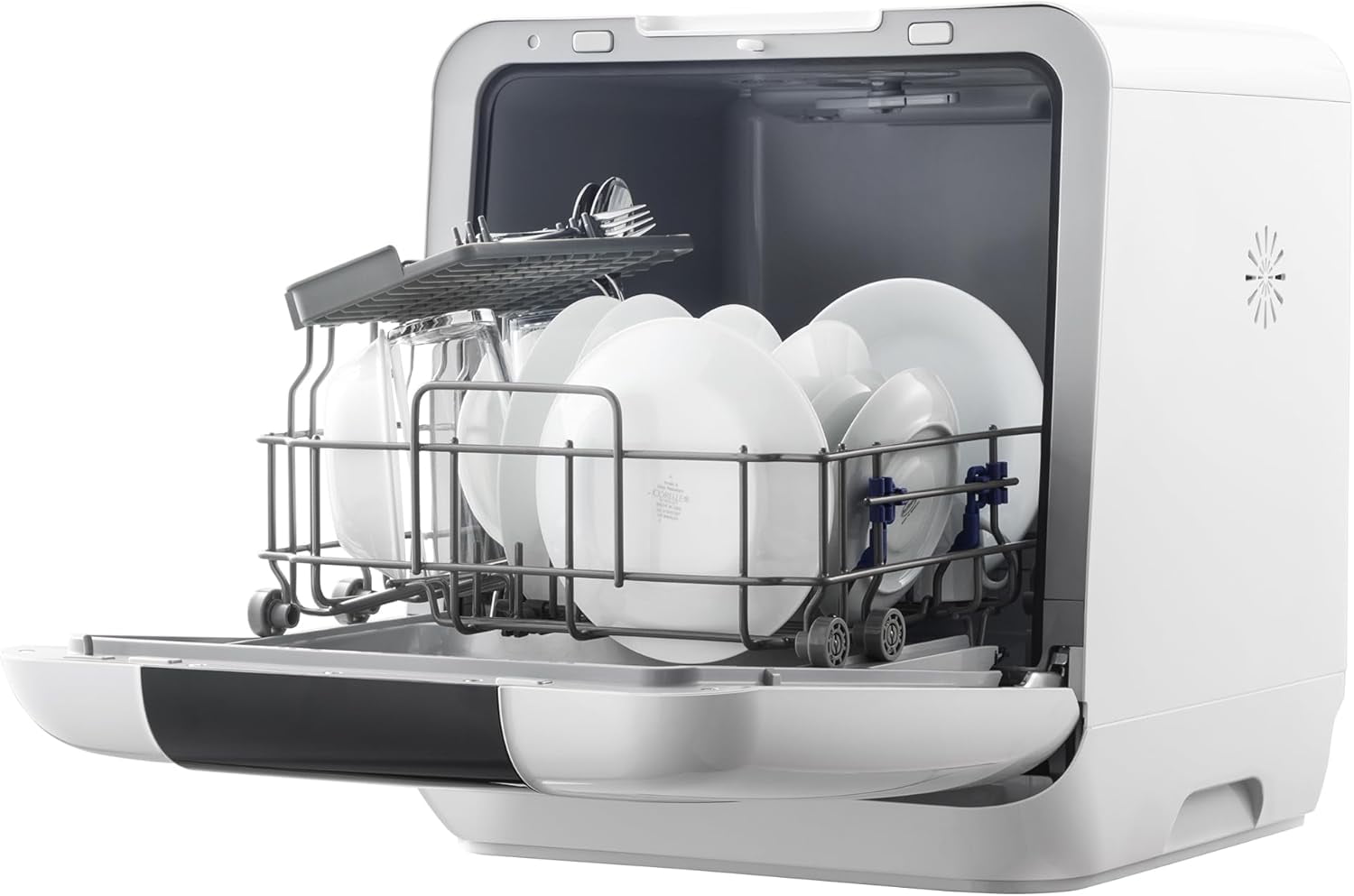 Midea Portable Countertop Dishwasher, 6-Liter Tank, Auto Open Door, 7 Wash Programs, UV Hygiene, White