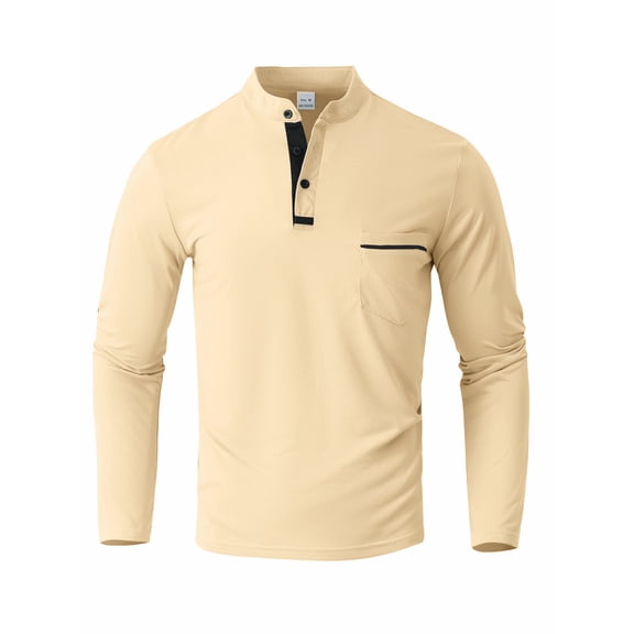 Fabrcox Long Sleeve Polo Shirts for Men Collared Button Up Mens Henley Shirts Summer Workout Going Out Golf Shirt Men with Pocket