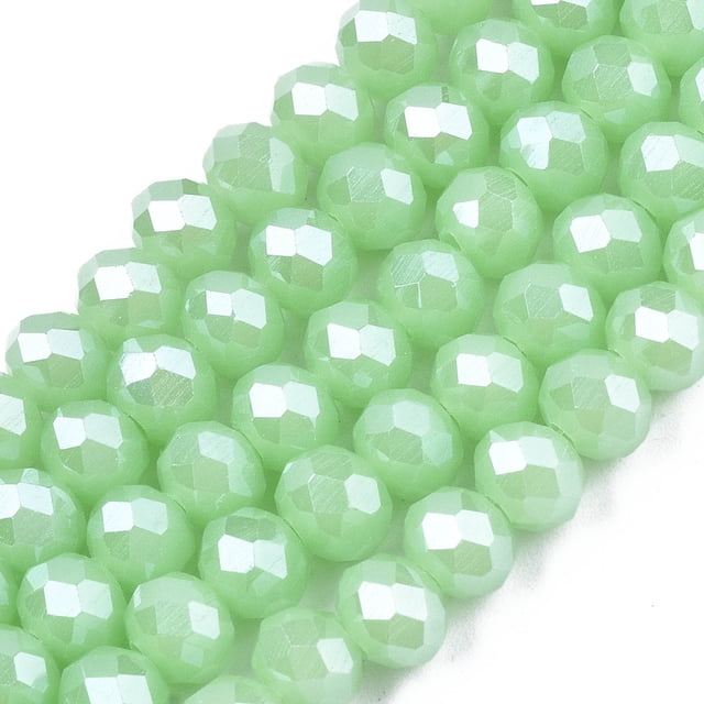 Electroplate Glass Beads Strands Imitation Jade Beads Pearl Luster Plated Faceted Rondelle Light Green 4x3mm Hole: 0.4mm about 113~115pcs/strand 41~42cm