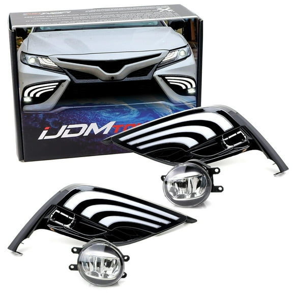 OEM-Spec Xenon White 15W High Power LED Fog Light Kit w/White/Amber Switchback LED Daytime Running Light Bezels For 2021-up Facelift Toyota Camry SE XSE Trims