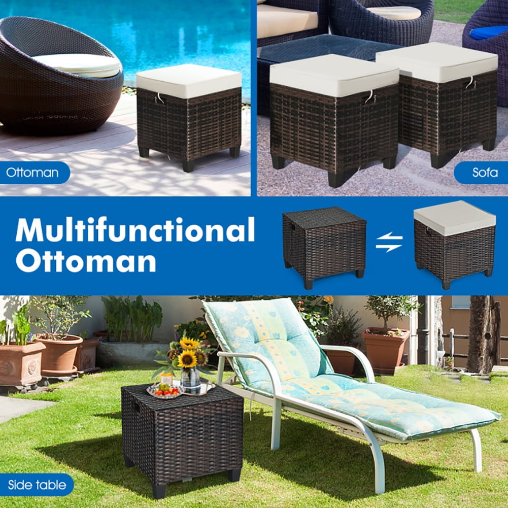 Aimee Lii 2 Pieces Patio Rattan Ottoman Set with Removable Cushions, Outdoor Patio Furniture Set, Beige Aimee Lii 2 Pieces Patio Rattan Ottoman Set with Removable Cushions, Outdoor Patio Furniture Set, Beige