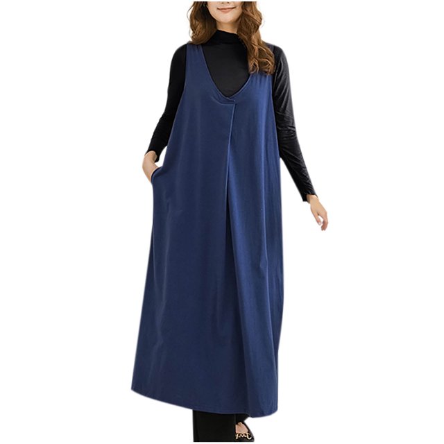 Vestido Sexy para las Mujeres, Color Sólido V Cuello sin Mangas Vestido de Chaleco con Bolsillo Lateral, Longitud Del Tobillo