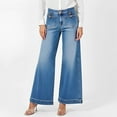 thumbnail image 2 of LWavelet Womens High Waisted Wide Leg Cuffed Jeans Daily Casual Denim Pants Blue M, 2 of 6