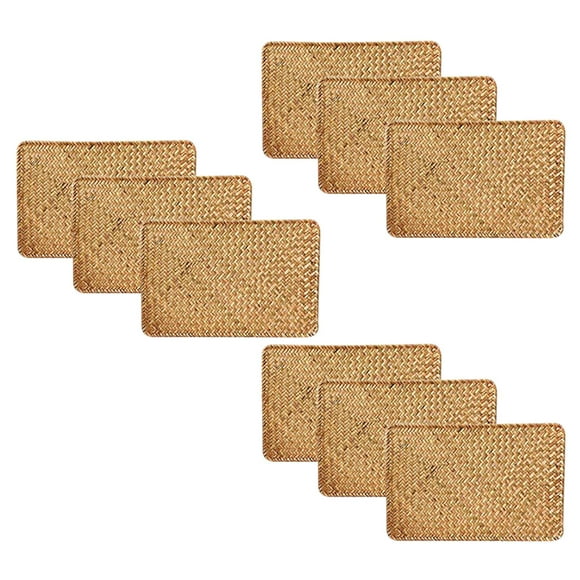 Pack of 9, Natural Seagrass Place Mat, 17.7Inch x 12Inch, Hand-Woven Rectangular Rattan Placemats