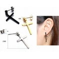 thumbnail image 3 of Xiao Hua Pendientes de acero inoxidable con forma de cruz, piercings, para hombre y mujer (par negro), 3 of 4
