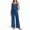 Blue Wave Pattern, variant on Linen Women's 2 Piece Casual Linen-Like Set for Summer Work, Sleeveless Square Neck Summer Pants Sets, Floral Vine Bloom, Size Large