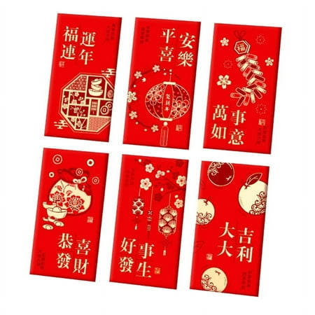 

TINYSOME Pack of 6 Chinese Red Envelopes Traditional Money Bags for New Year HongBao