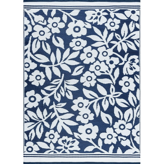 Tayse Sunset Area Rug SUN1002 Transitional Navy Petals Vines 5' 11" x 8' 10" Rectangle