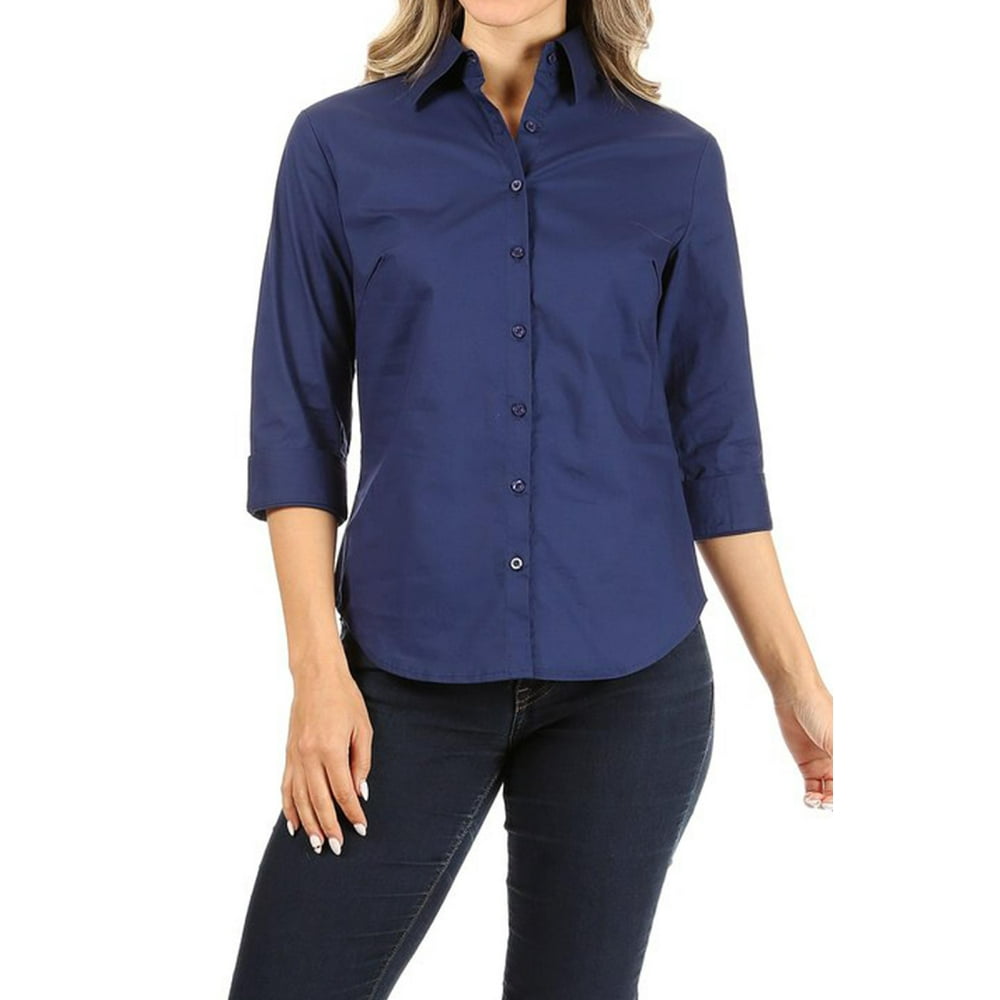 Moa Collection - MOA Collection Women's Casual Stretch Button Down 3/4 ...