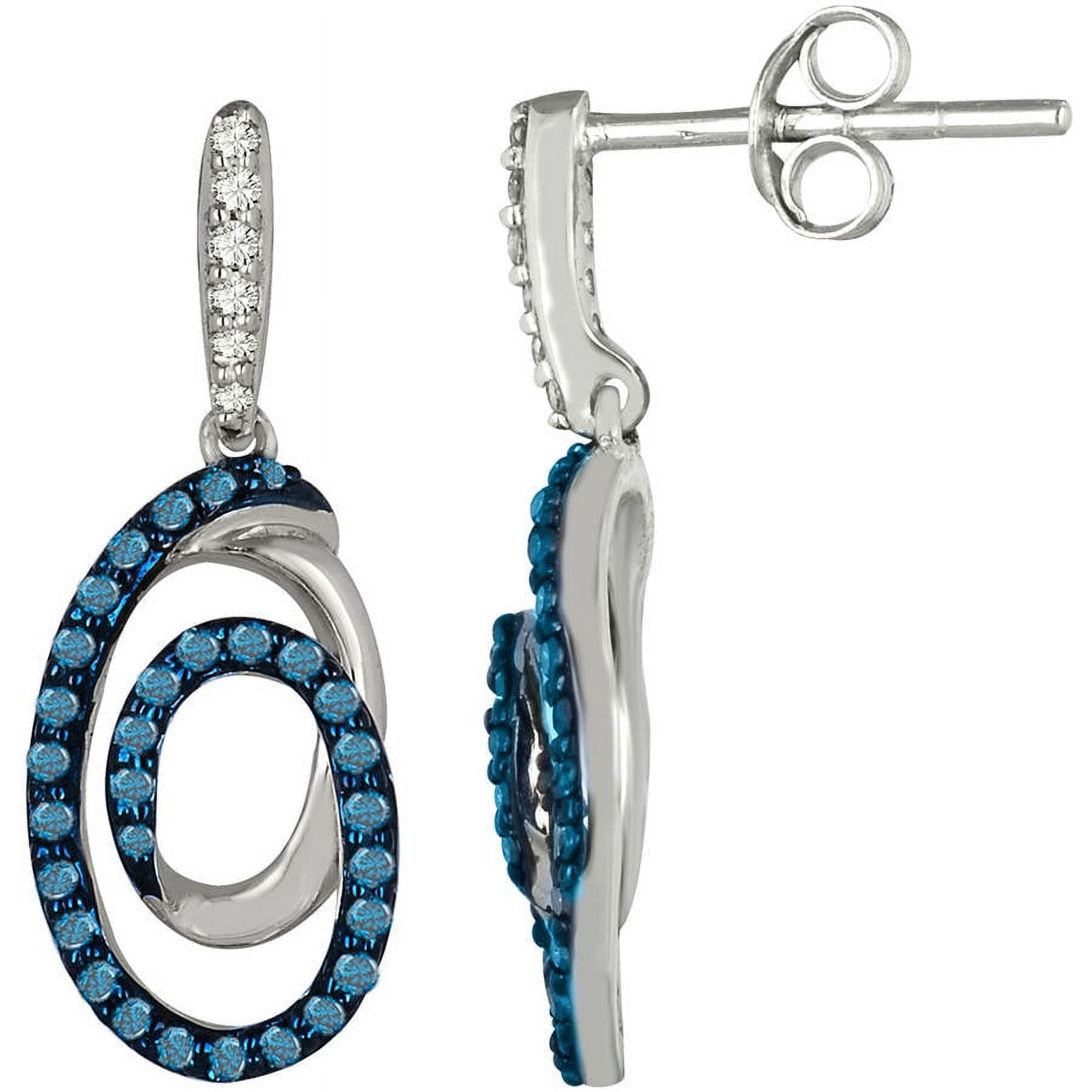 1/3 Carat T.W. White and Blue Diamond Sterling Silver Swirl Earrings