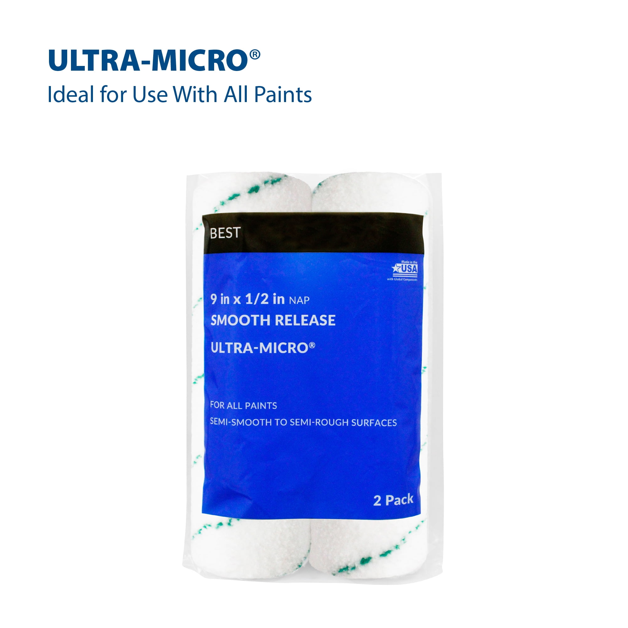 (3 pack) BEST 9" x 1/2" Ultra Microfiber Roller Covers 2-Pack