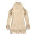 thumbnail image 7 of SAWOBUUN Womens Western Cowgirl Fringe Mini Dress Cold Shoulder Long Sleeve Faux Suede Tassel Bodycon Dress, 7 of 7