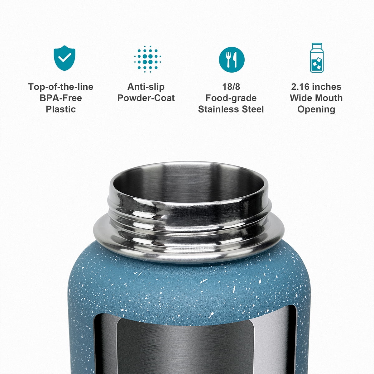 Buzio 40 oz Insulated Water Bottle with Straw & 3 Lids, Half Gallon Water Bottle Stainless Steel with Carrying Strap for Gym Sports Outdoor Hiking, Starry Pacific