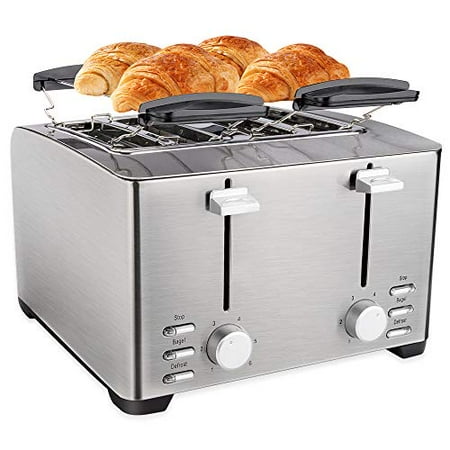 Schloß 4 Slice Toaster, Extra Wide Slot for Bread, Stainless Steel,Warming Rack, 6 Shade Settings, Bagel/Defrost/Cancel with Removal Crumb Tray (THT-3012D) (B08CRZBXKQ)