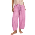 thumbnail image 3 of Loopsun Women Full Length Pants Solid Daily Casual Outfits Elastic Drawstring Loose Wide Leg Pocket Long Pants, 3 of 5