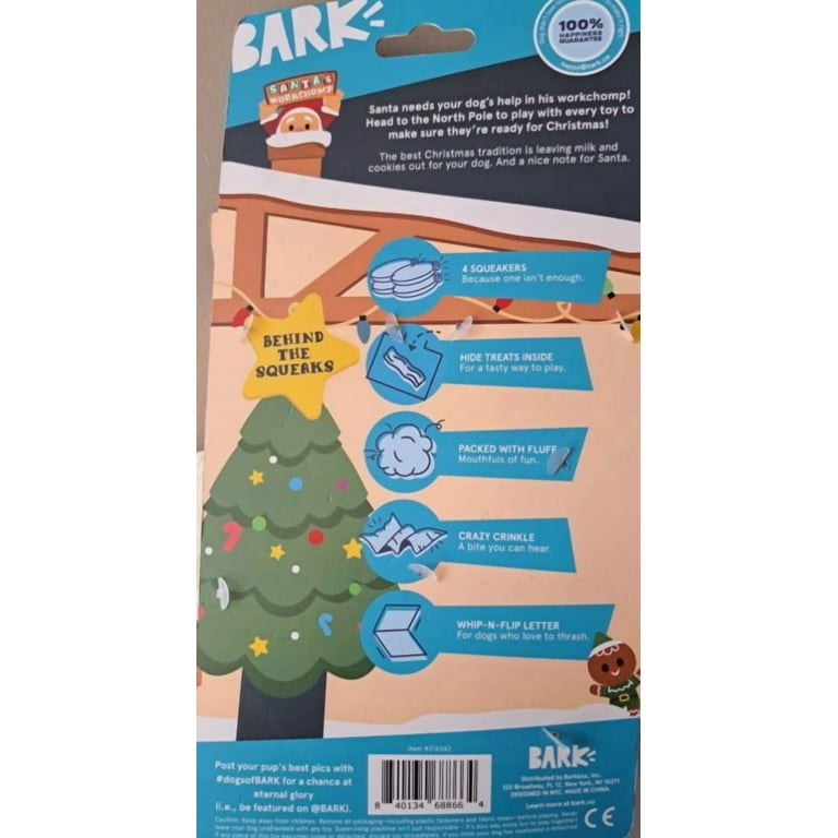 BARK Holiday Santa's Workchomp Letter Fur Santa Dog Plush Toy