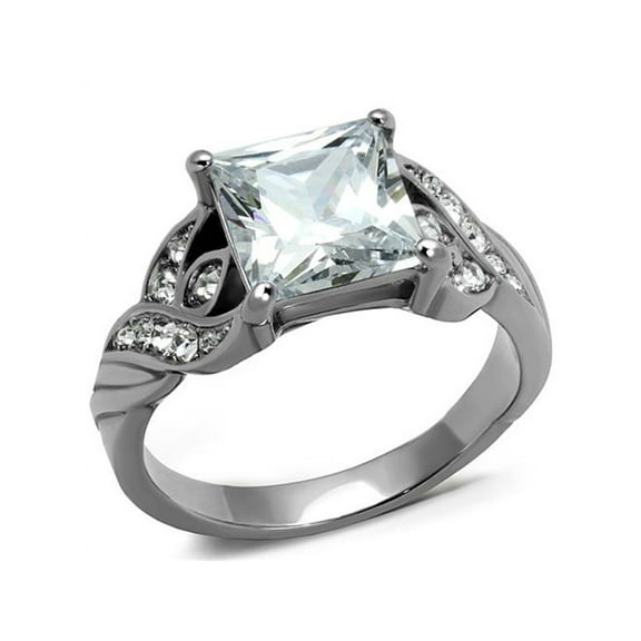 Women's 3.09 Ct Princess Cut Zirconia Stainless Steel Engagement Ring Size 8