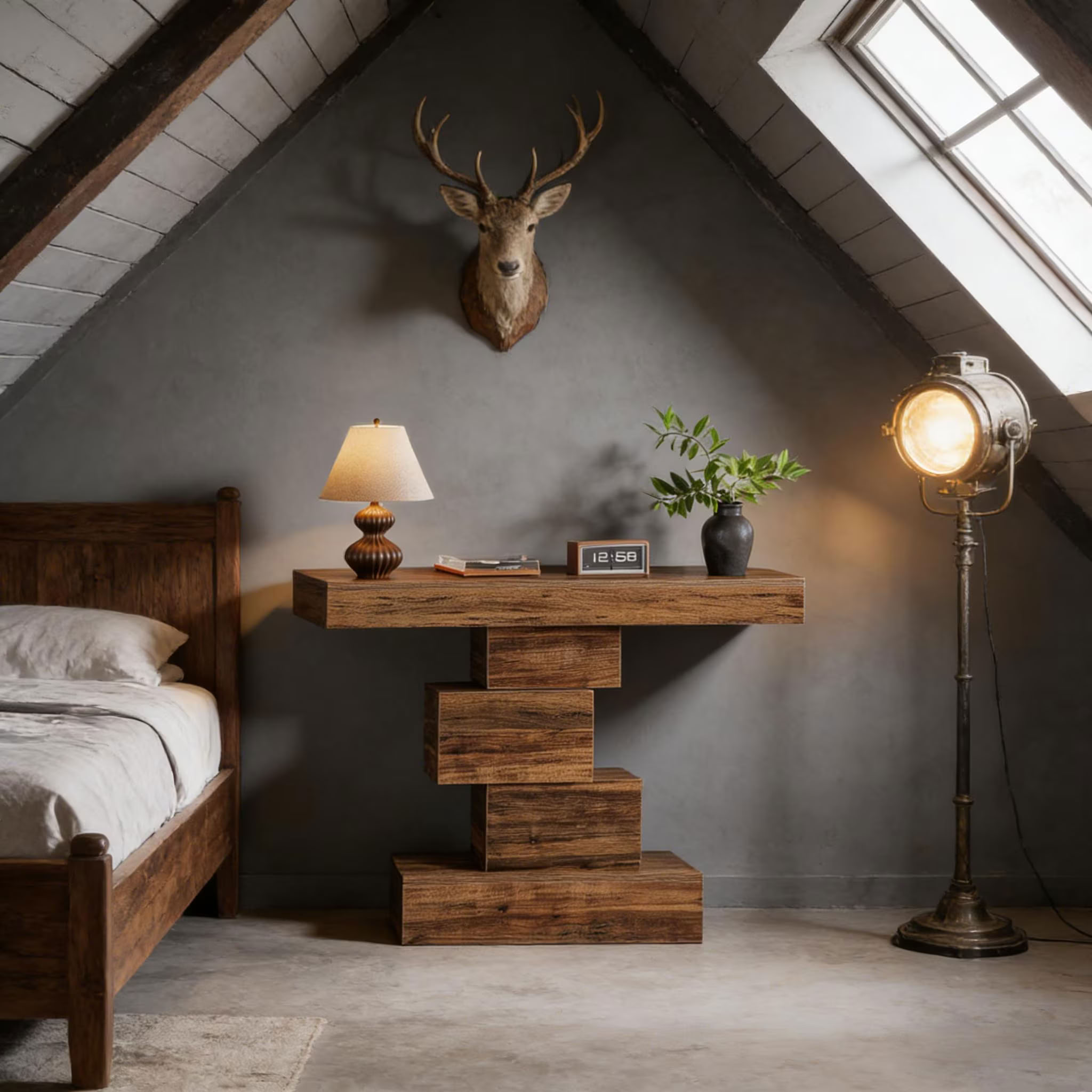 MAYEERTY 42.5" Farmhouse Console Table, Rustic Wood Sofa Table with Unique Geometric Base, Modern Accent Entryway Table for Living Room, Hallway