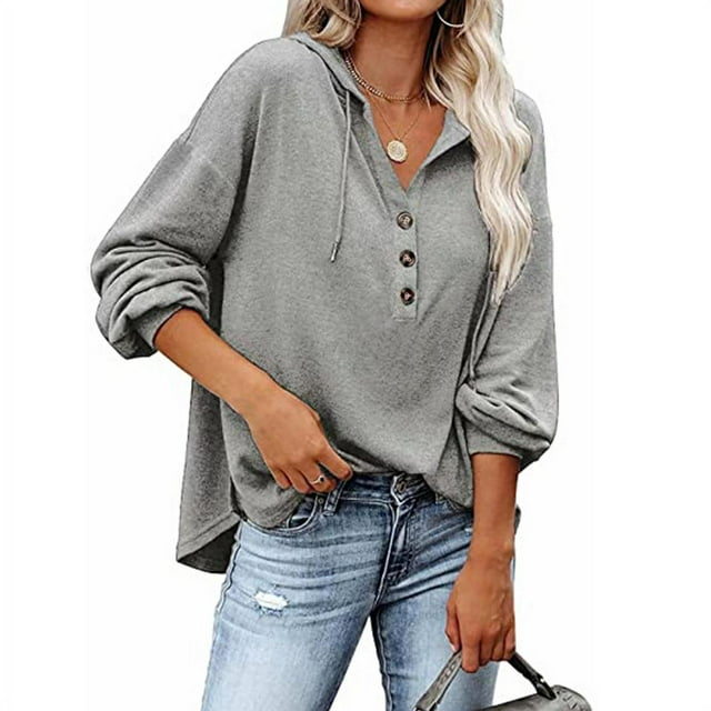 Blusa de moda para mujer, blusa de manga larga, blusa de manga larga en V, blusas de manga larga con botones, calidad inigualable