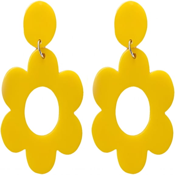 DESIGNICE 60S 70S Vintage Daisy Flower Floral Drop Dangle Earring for Women Bohemian Retro Resin Acrylic Petal Statement Earring Lovely Jewelry Birthday Gift