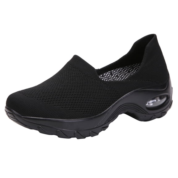 dmqupv 7 1/2 Wide Womens Sneakers Ladies Fashion Solid Color Mesh Breathable Thick round Toe Flat Sneakers for Women Black 8