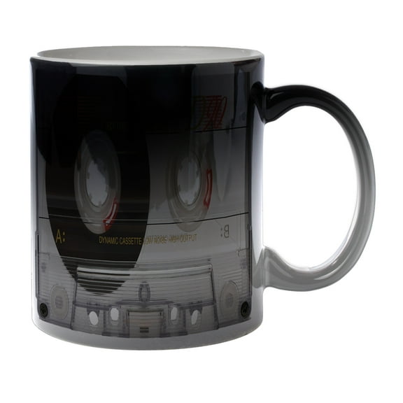 KuzmarK Black Heat Morph Color Changing Coffee Cup Mug 11 Ounce - Old School Cassette Tape