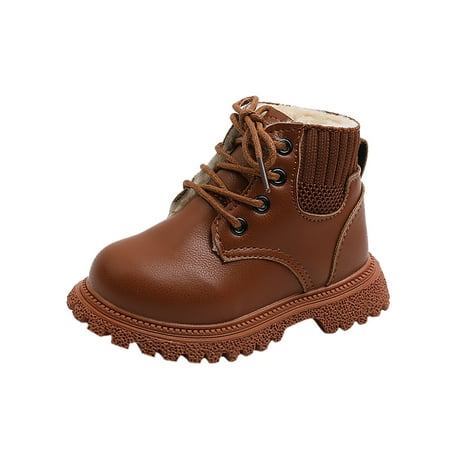 

AnuirheiH Toddler Shoes Boys Girls British Style Lacein Non Slip Thicken Shoes Keep Warm Comfortable Boots Sale on Clearance