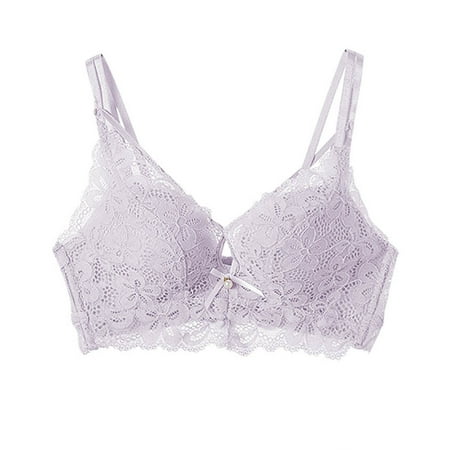 Yyeselk Lace Bra for Women Wireless Push Up Cross Plunge Bra Full Coverage Lift Up Bras Soft Comfortable Daily Bra Purple 36