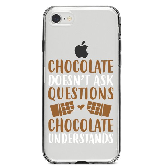 DistinctInk Clear Shockproof Hybrid Case for iPhone 7 8 SE (2020 Model) 4.7" Screen TPU Bumper Acrylic Back Tempered Glass Screen Protector - Chocolate Doesn't Ask Questions Understands