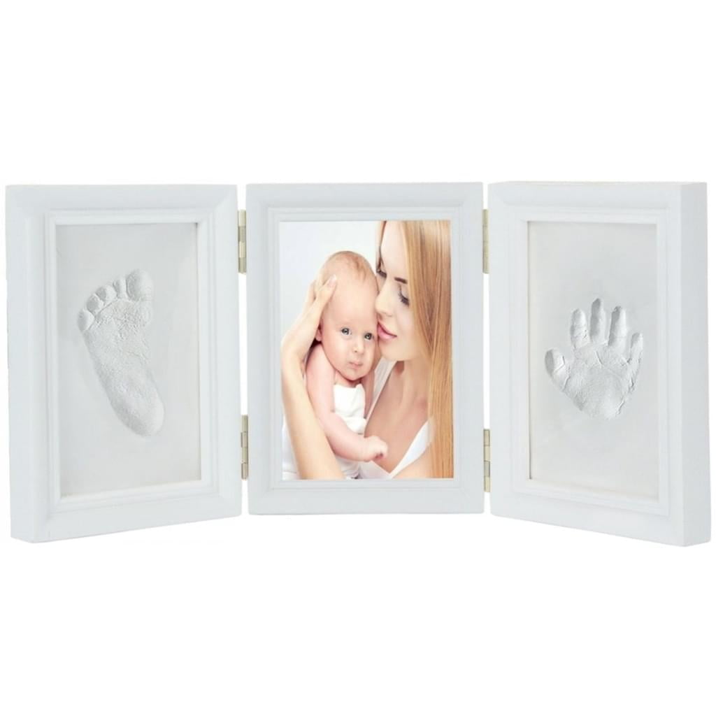 Baby Handprint and Footprint Kit in Elegant White Natural Wood