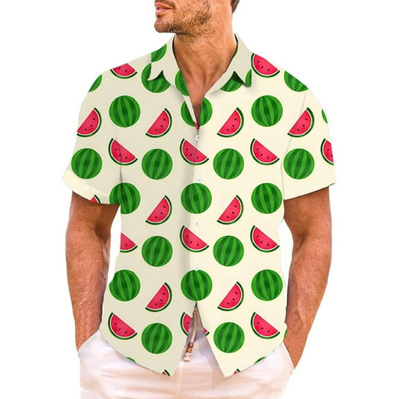 Rovga Shirts For Men Solid Color Summer Pineapple Printing Hawaii Short Sleeve Shirts Tops Green Dailywear,Size:L