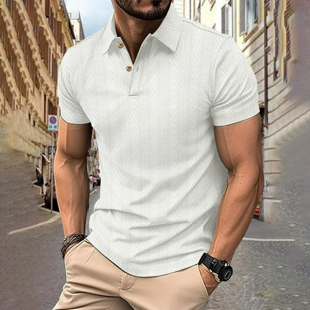 Blusa y camisa de manga corta con cuello vuelto para hombre, estilo casual, color liso, ventilada, con botones sueltos y bolsillos con solapa, blusas de poliéster para hombre de manga corta