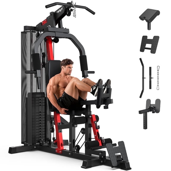 LNOW Home Gym Station, Workout Equipment with 148LBS Weight Stack, Leg Press And Preacher Curl Pad